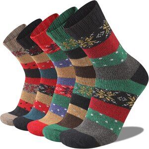 Mens Warm Wool Socks Thermal Winter Thick Crew Pattern Socks Cold Weather 5 Pair